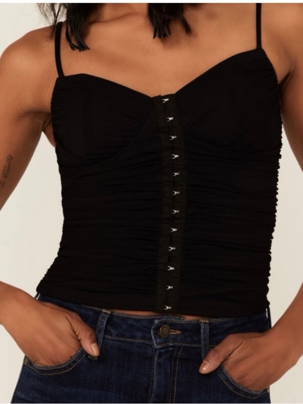 Moa Moa Black Ruched Hook-and-Eye Cami